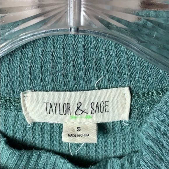 Taylor & Sage Moc Ribbed Turtleneck with Lace Edging at Waist Green - Picture 3 of 5